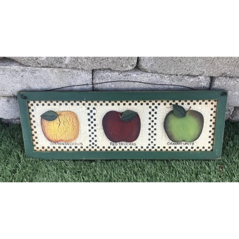 Wooden Wall Framed 3 apples Art Painting 19 x 7